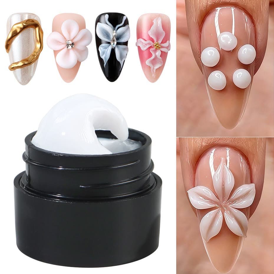 gel 3D nail art blanc